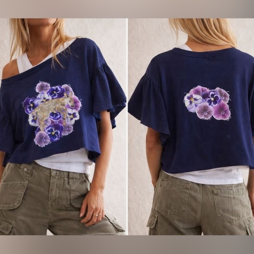 Hand Crafted Navy Sweatshirt with Purple Floral Design